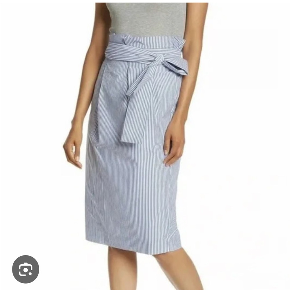 J. Crew Blue and White Tie Front Pencil Skirt